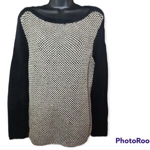 Lauren Ralph Lauren Women's Chunky Knit Long Sleeve Sweater Black & White 1X